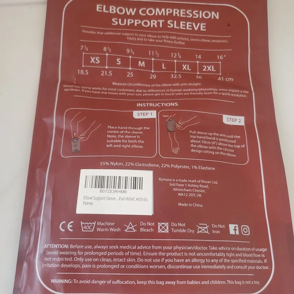 Rymora Elbow Compression Support Sleeve Small Grey Red Arthritis B07Z83RHMB